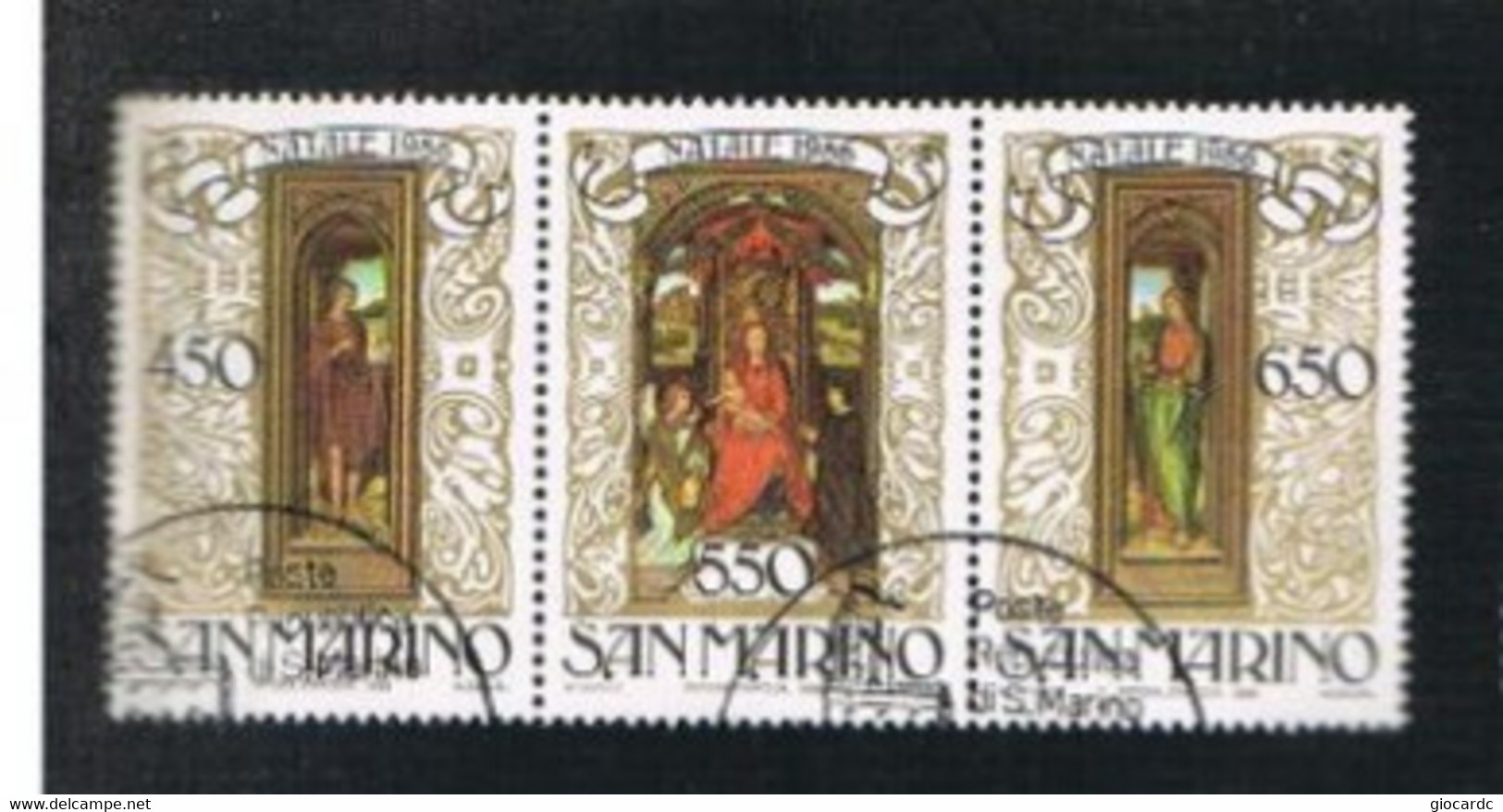 SAN MARINO - UNIF. 1192.1194 - 1986 NATALE (COMPLET SET OF 3 SE-TENANT)  - USED° - Usados