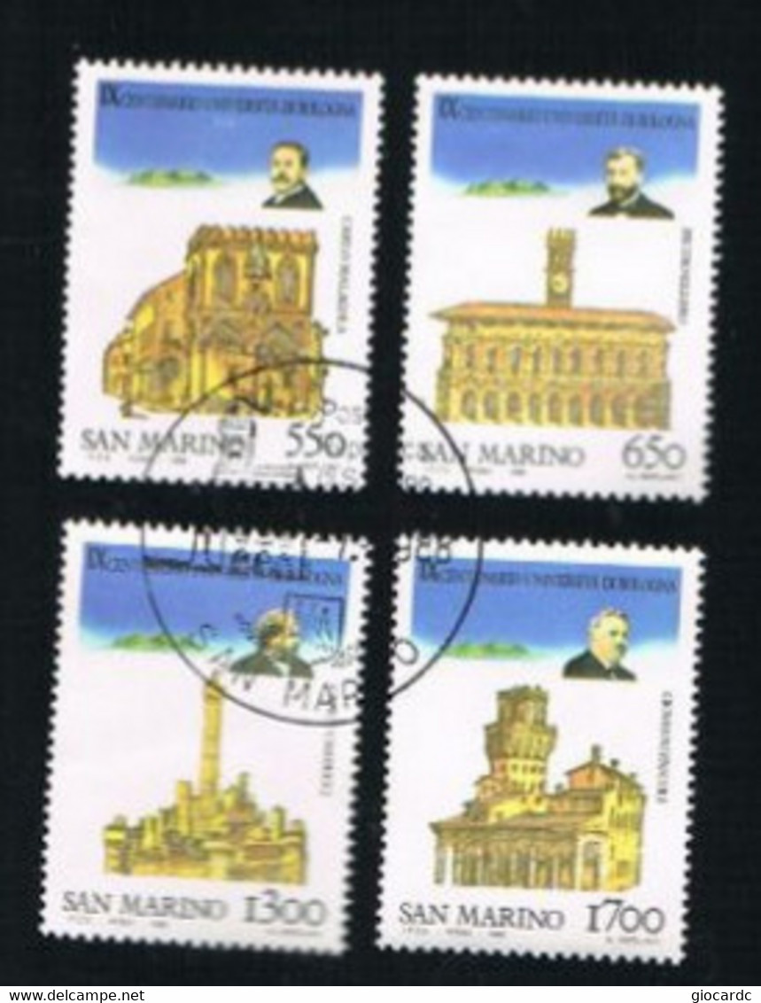 SAN MARINO - UN  1228.1231  - 1988  UNIVERSITA' DI BOLOGNA   (COMPLET SET OF 4) -  USED° - Gebruikt