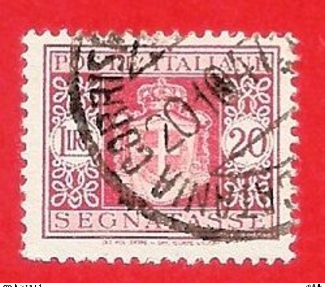 1945 (96) Segnatasse Stemma Senza Fasci Filigrana Ruota Lire 20 (usato) - Strafport