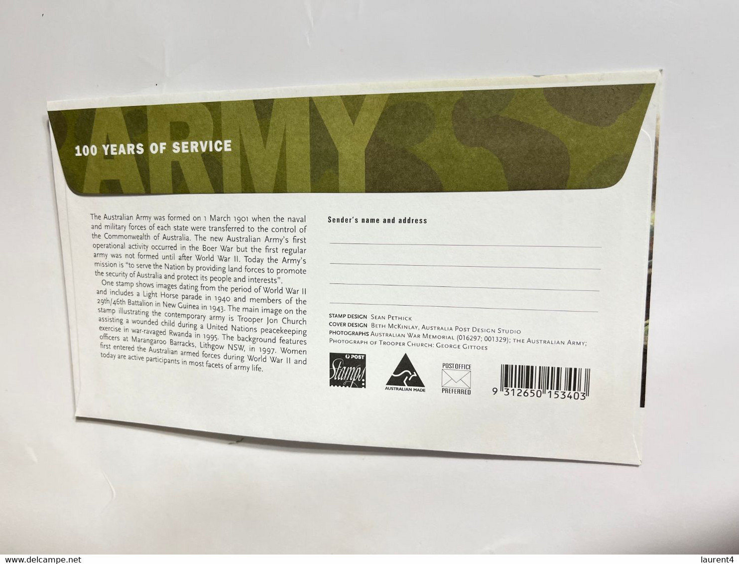 (4 M 38) Australia - 50 Cent Coin End Of WWII Coin On Army 100 Years Of Service FDC Cover 2001 (St Kilda P/m) - 20 Cents