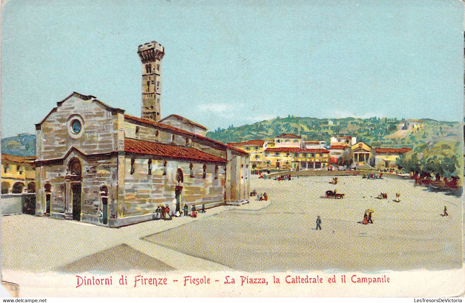 CPA Italie - Dintorni Di Firenze - Fiesole - La Piazza - La Cattedrale Ed Il Campanile - Pilade Lapi Ed. - Illustration - Firenze