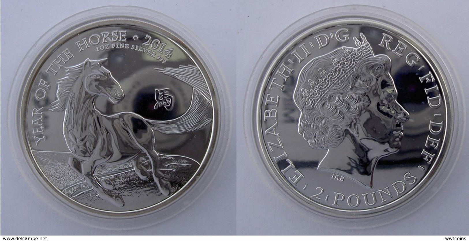 GREAT BRITAIN 2 P 2014 UNITED KINGDOM ARGENTO SILVER 999 OZ YEAR OF HORSE WEIGHT 31g TITOLO 0,999 CONSERVAZIONE FDC UNC. - Maundy Sets & Gedenkmünzen