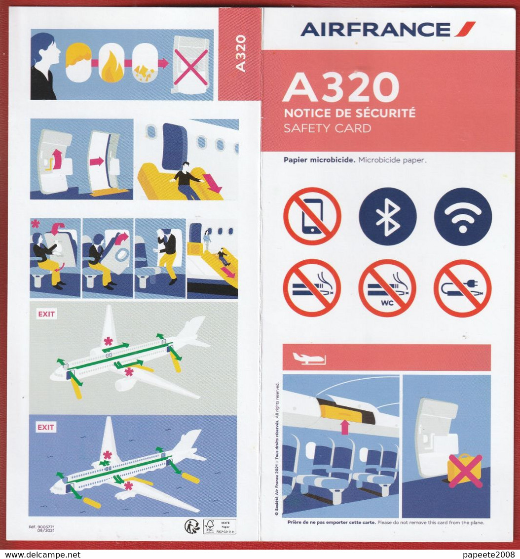Air France/ Airbus A320 - 09/2021 - Consignes De Sécurité / Safety Card - Veiligheidskaarten