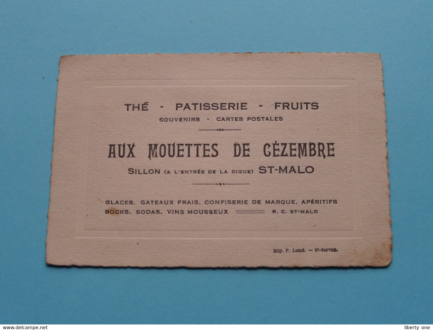 Thé - Patisserie - Fruits AUX MOUETTES DE CEZEMBRE > Sillon - St. MALO ( Voir / Zie Scan ) ! - Visitenkarten