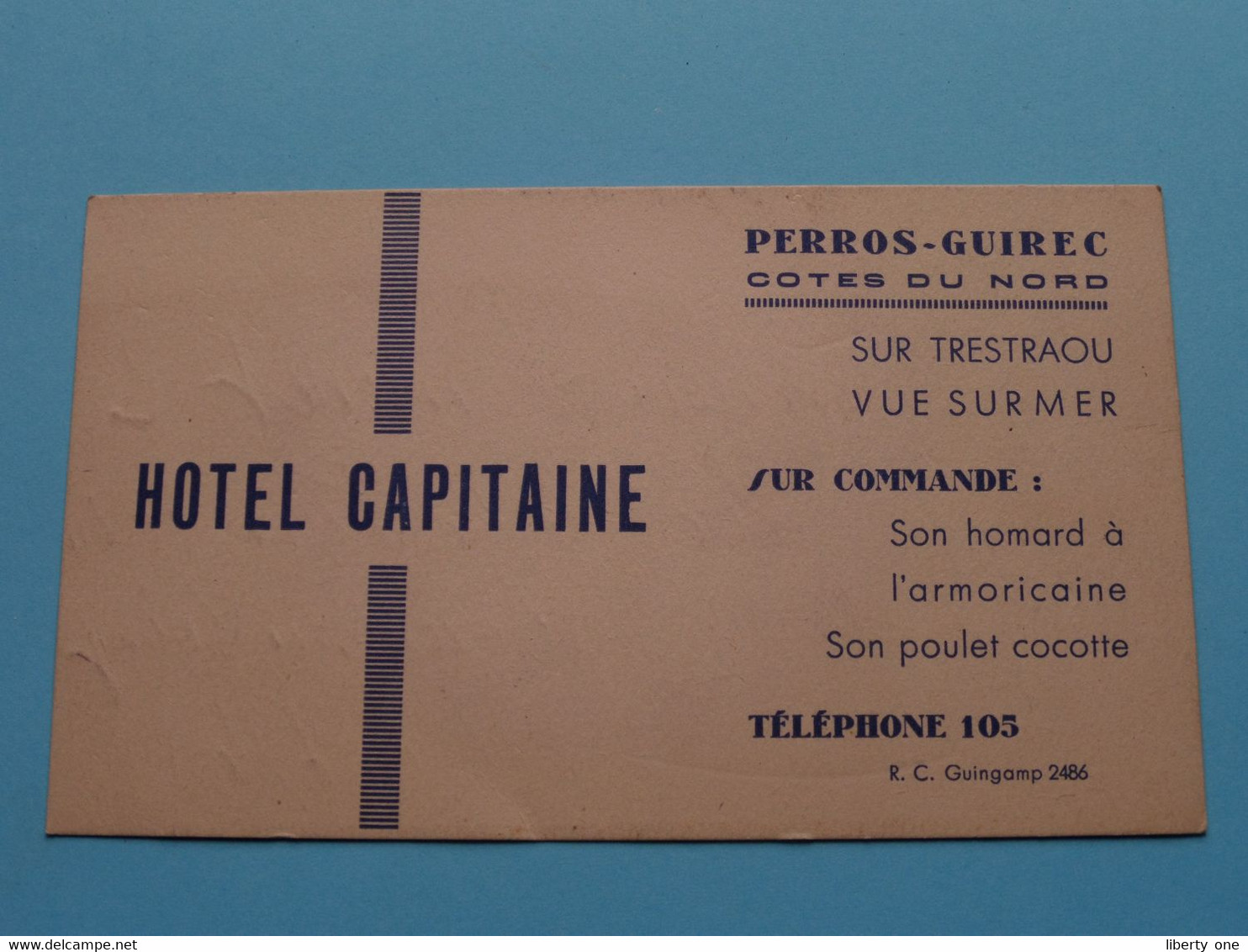 Hotel CAPITAINE Perros-Guirec Cotes Du Nord Tél 105 ( Voir / Zie Scan ) ! - Visiting Cards