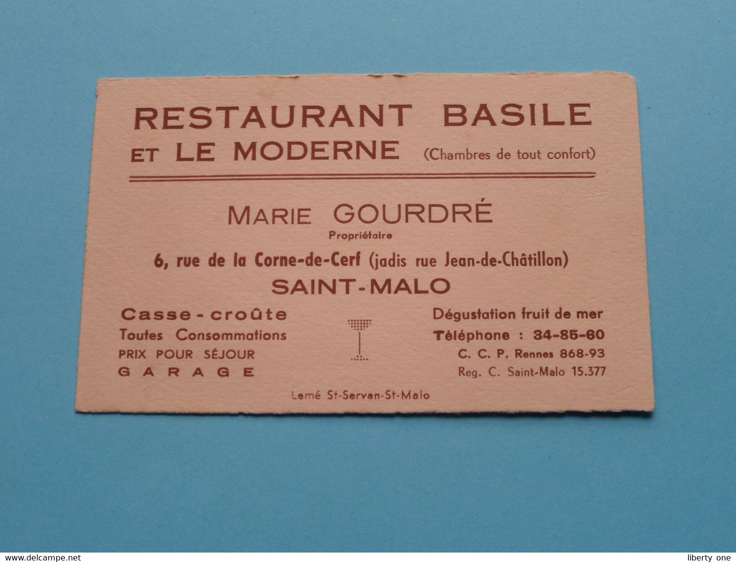 Restaurant BASILE Et Le MODERNE ( Marie GOURDRé ( Prop. ) SAINT MALO ( Voir / Zie Scan ) ! - Visiting Cards