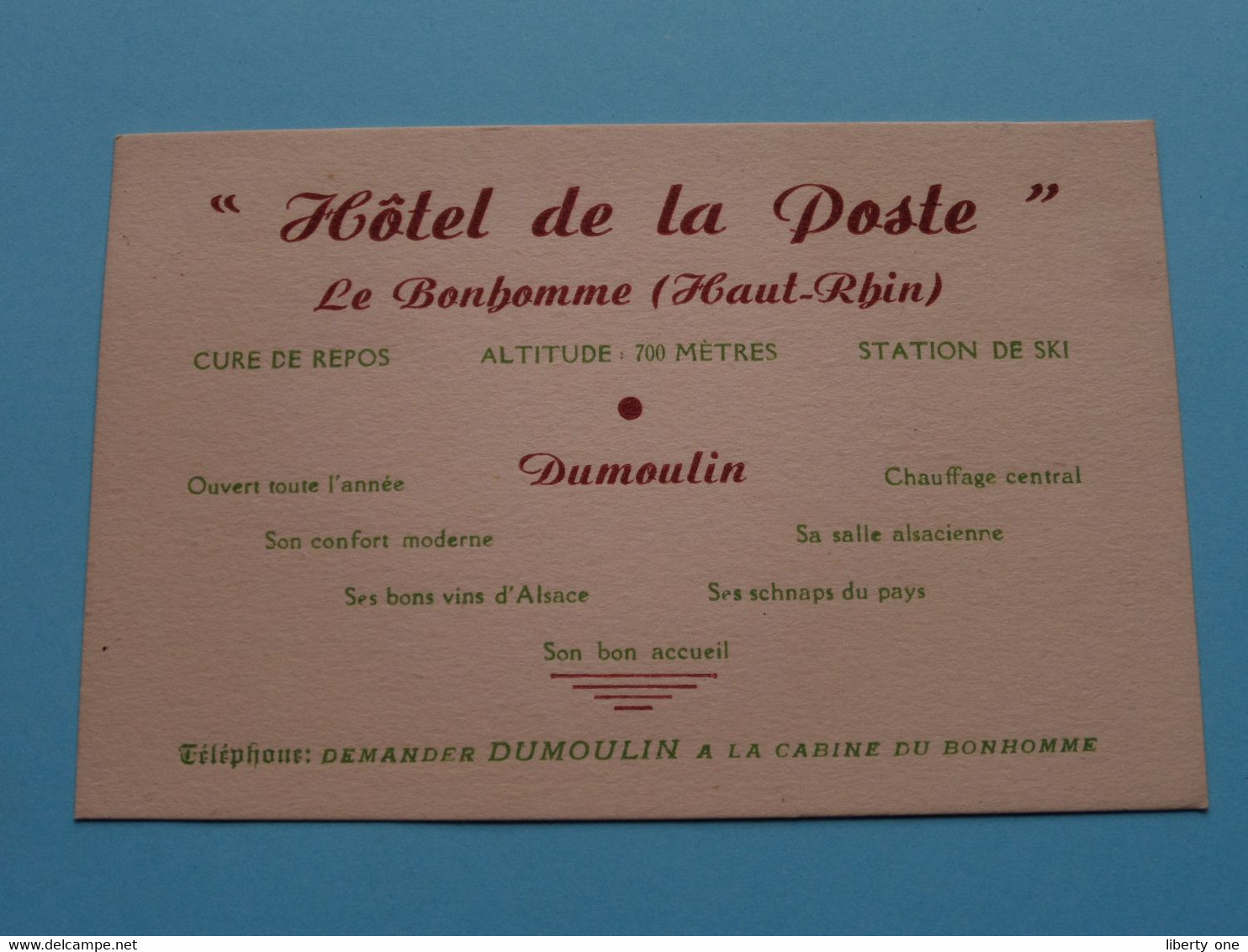 Hotel De La POSTE Le Bonhomme ( Haut Rhin ) DUMOULIN ( Voir / Zie Scan ) ! - Cartes De Visite