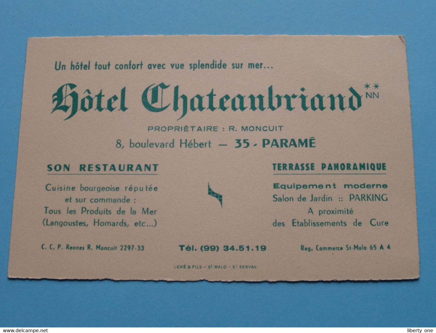 Hotel CHATEAUBRIAND Prop. R. Moncuit > Paramé ( Voir / Zie Scan ) ! - Cartes De Visite