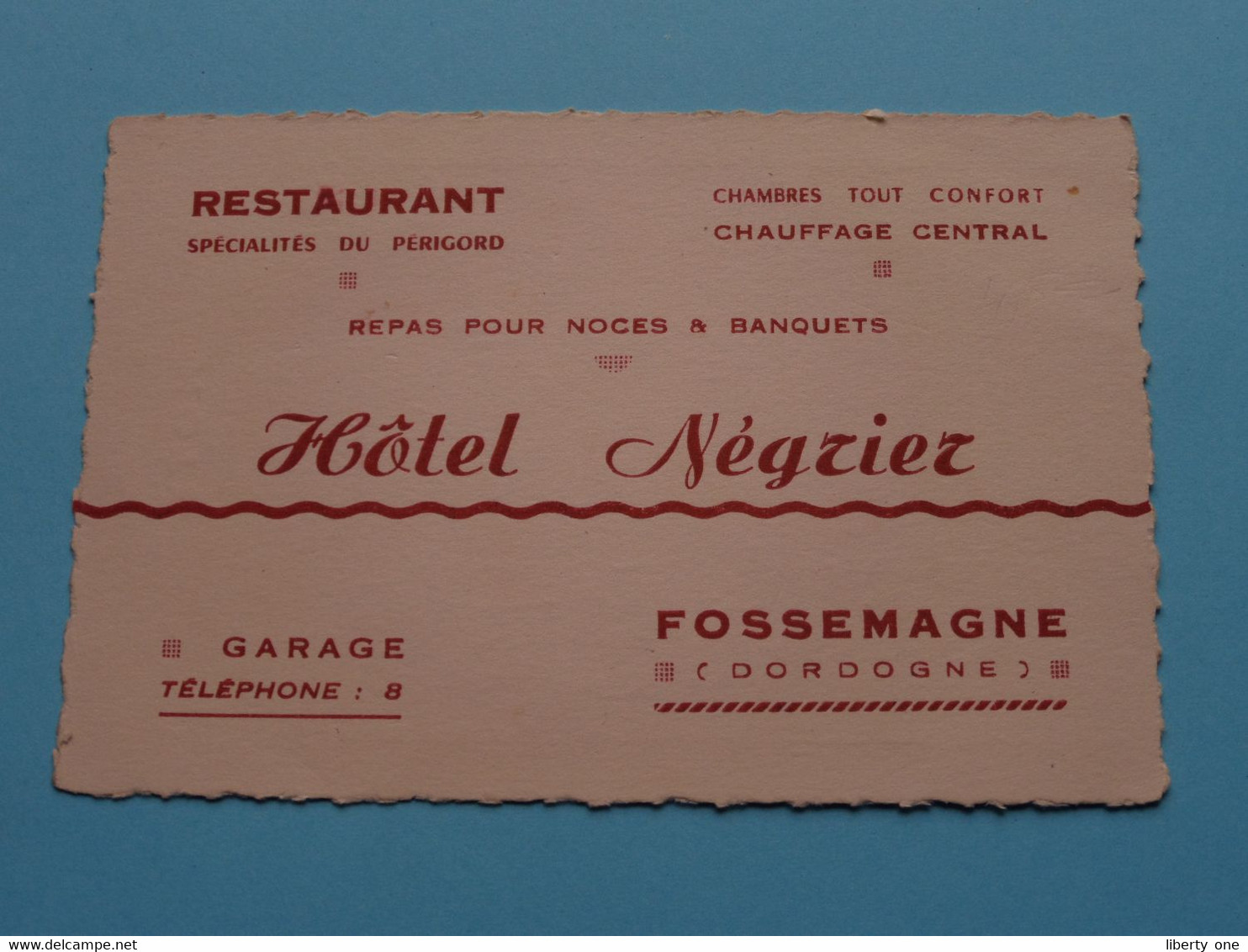 Hotel Négrier > Fossemagne ( Dordogne ) Tél 8 ( Voir / Zie Scan ) ! - Visitekaartjes