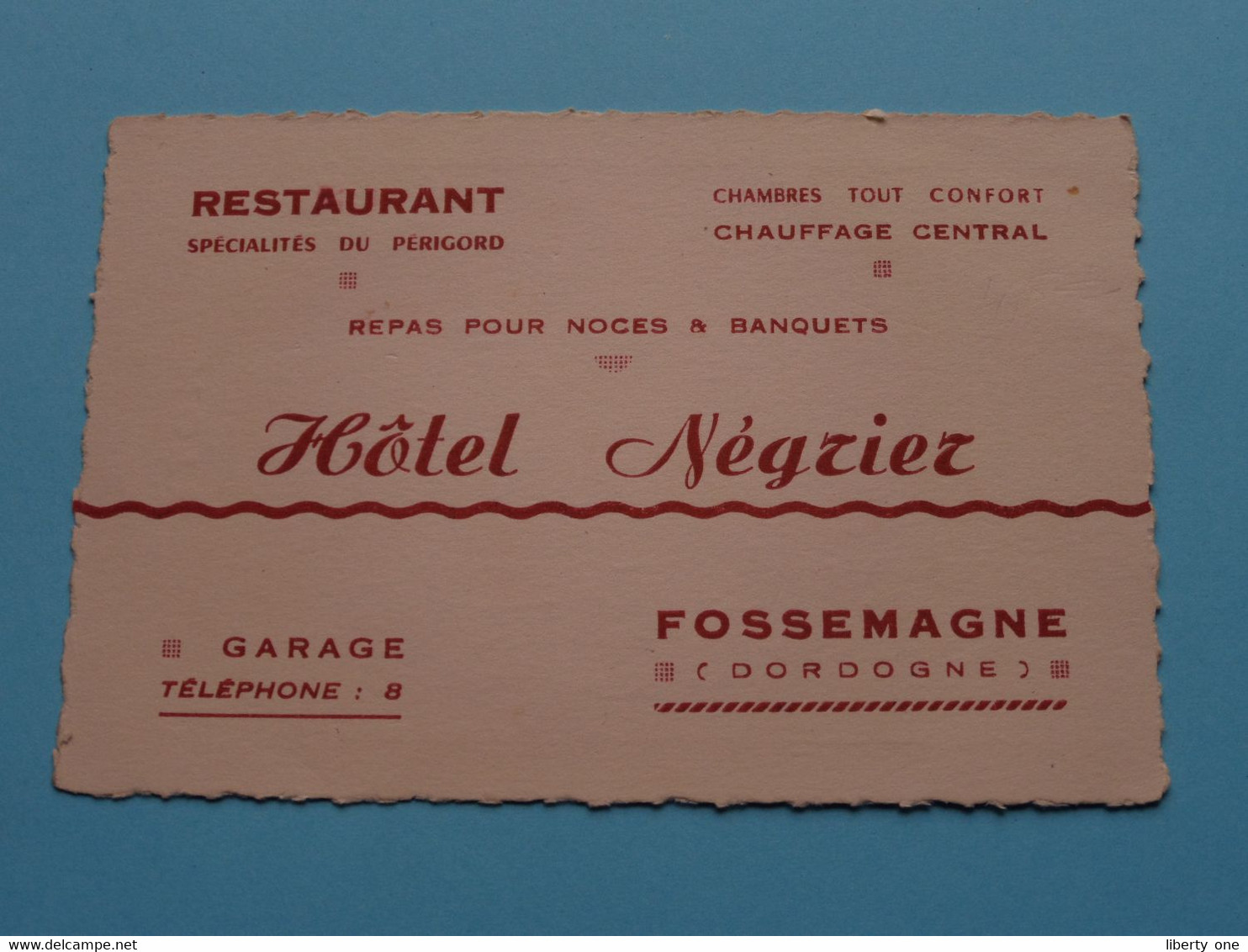Hotel Négrier > Fossemagne ( Dordogne ) Tél 8 ( Voir / Zie Scan ) ! - Cartes De Visite