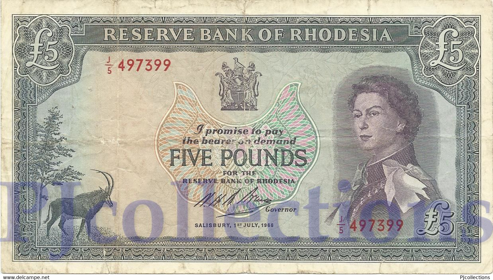 RHODESIA 5 POUND 1966 PICK 29a VF RARE - Rhodésie