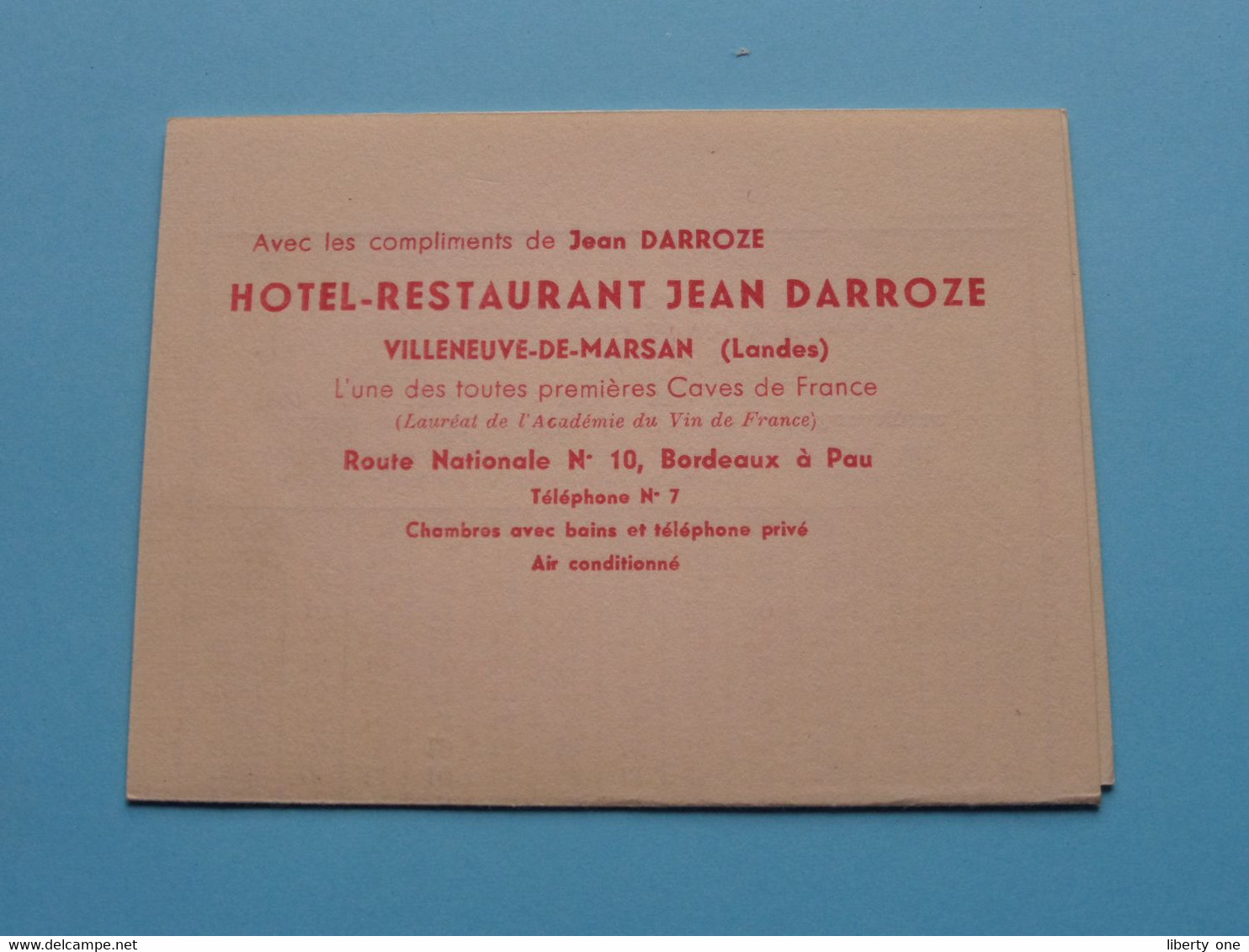 Hotel-Restaurant JEAN DARROZE Villeneuve-de-Marsan ( Landes ) Qualité Des Vins ( Voir / Zie Scan ) Raymond Baudouin ! - Visitekaartjes