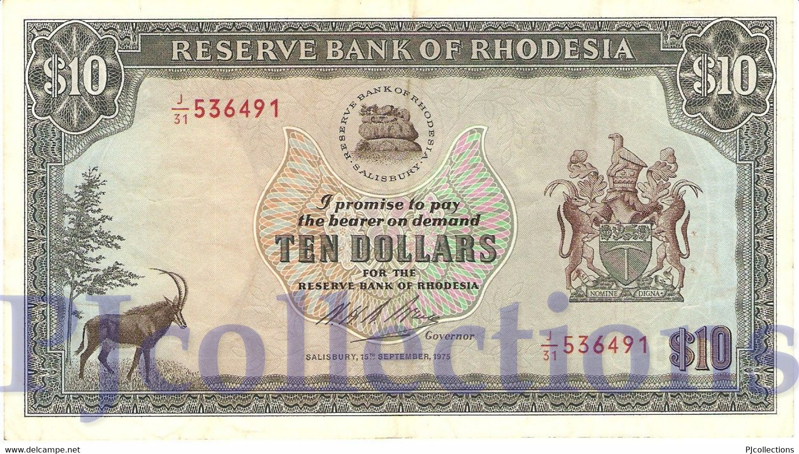 RHODESIA 10 DOLLARS 1975 PICK 33g VF - Rhodesien