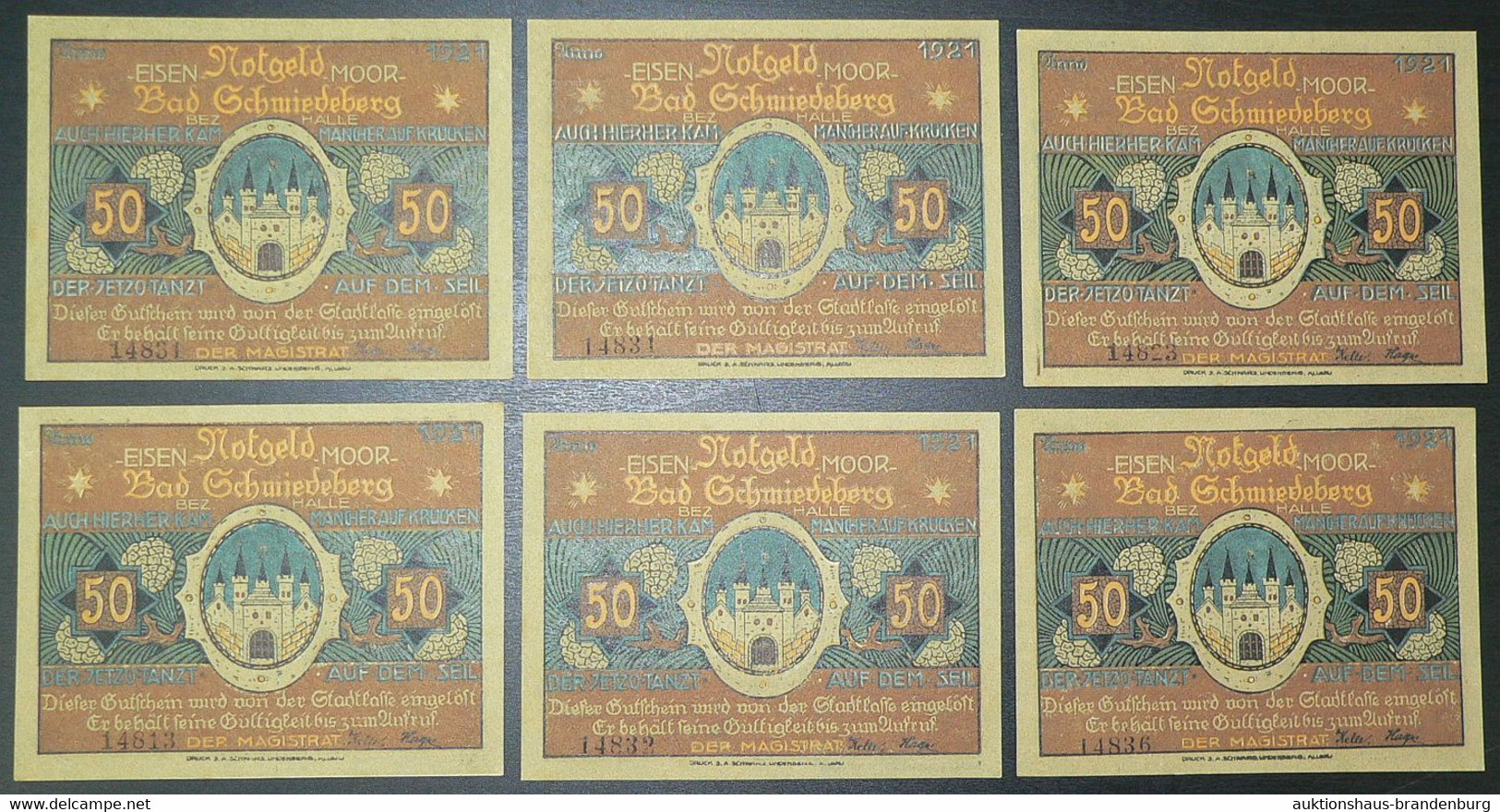 Bad Schmiedeberg: 6x 50 Pfennig 1921 - Mattdruck - Collections