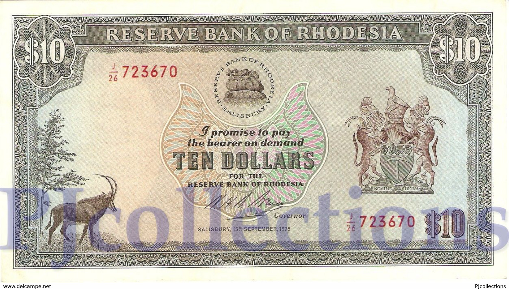 RHODESIA 10 DOLLARS 1975 PICK 33g XF - Rhodesia