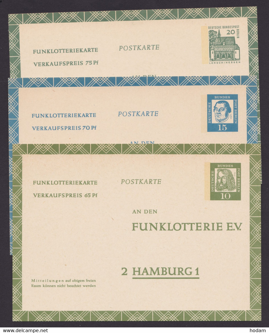 FP 6/8, 3 Versch. Funklotteriekarten, Ungebraucht - Postkarten - Ungebraucht