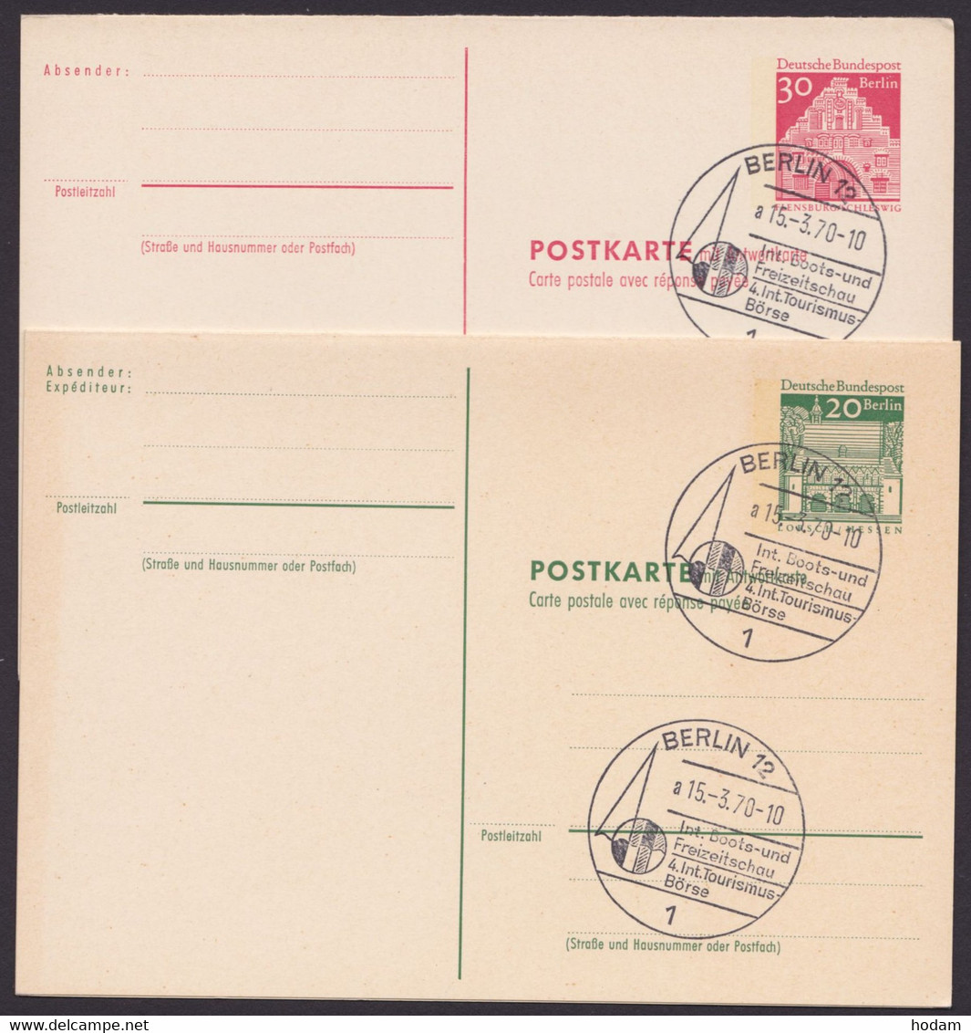 P 74/5, 2 Versch. Doppelkarten, Je Blanko "Berlin" - Postkarten - Gebraucht