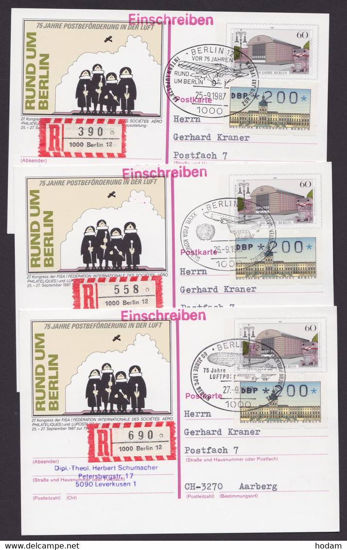 P 127, 3x R-Karte In Die Schweiz, Luftpost-Sst. - Postcards - Used