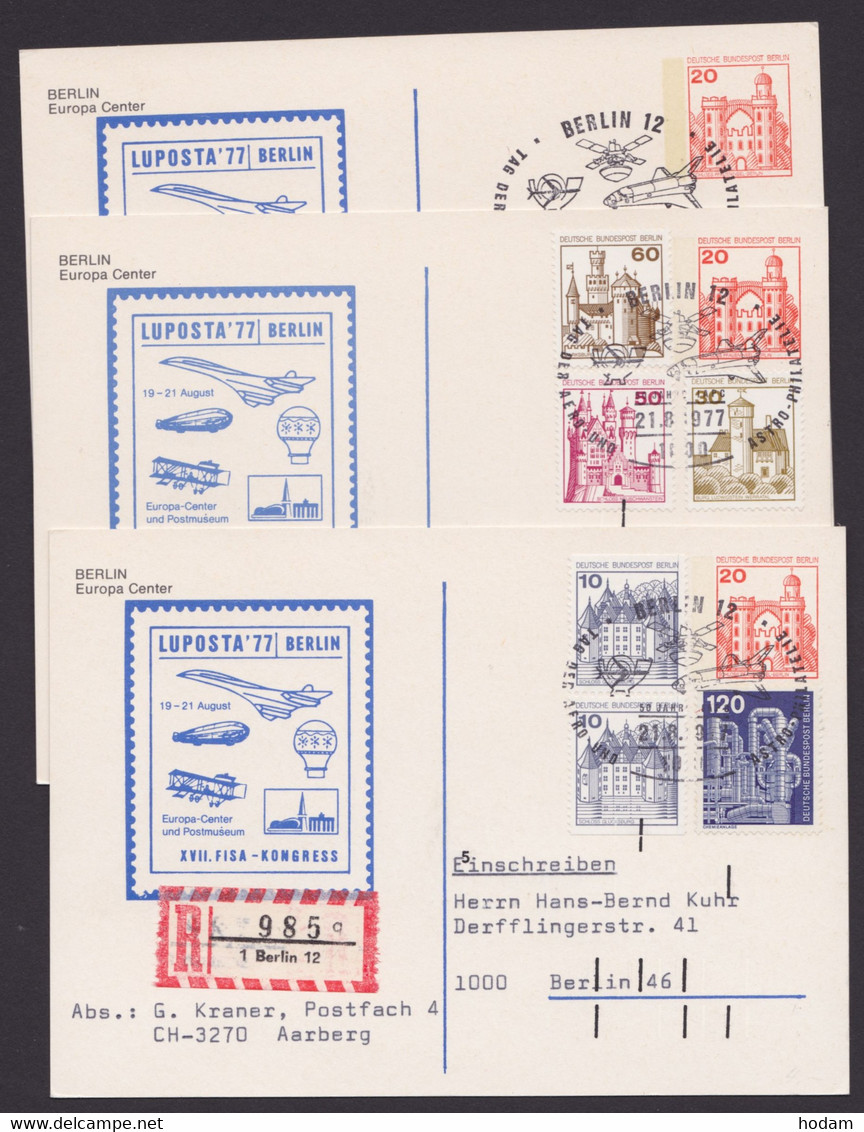 PP 76 D 2/02 "Luposta 77", 3x In Die Schweiz, 2x R-Karte Mit Guter Zusatzfrankatur - Cartes Postales Privées - Oblitérées