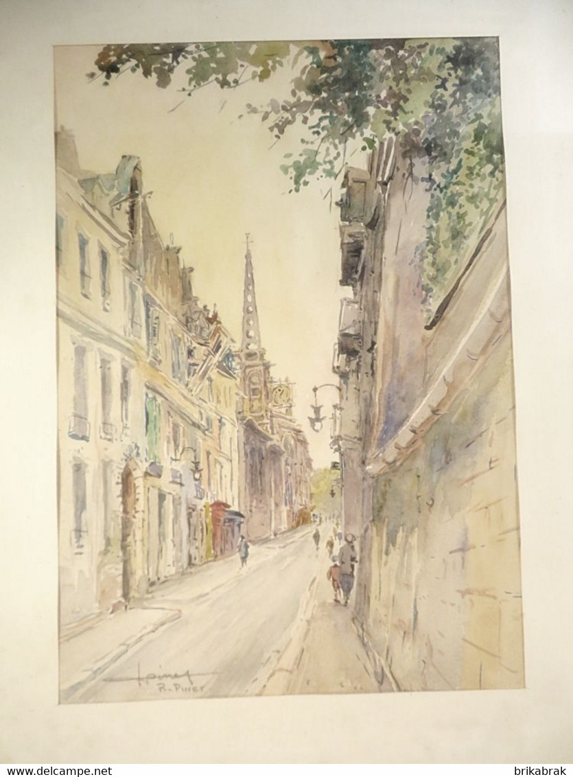 * AQUARELLE SIGNEE R.PINET + Cadre Tableau Dessin Décoration - Aquarelles