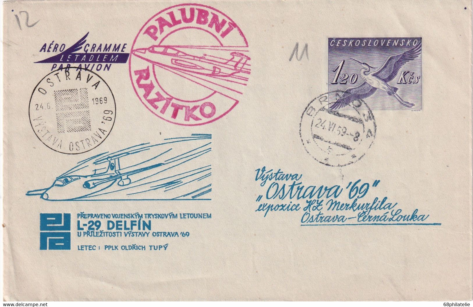 TCHECOSLOVAQUIE ENTIER POSTAL AEROGRAMME DE BORNO 1959 - Aerogrammi