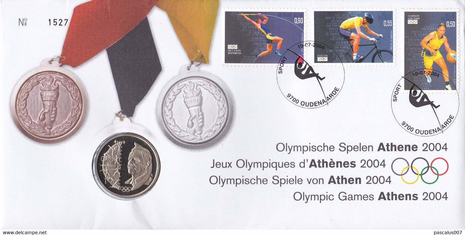 15 3303 3305 NS FDC 1527  Belgique  Numisletter  Sport Jeux Olympiques Athènes 9700 Oudenaarde 10-7-2004 - Numisletter