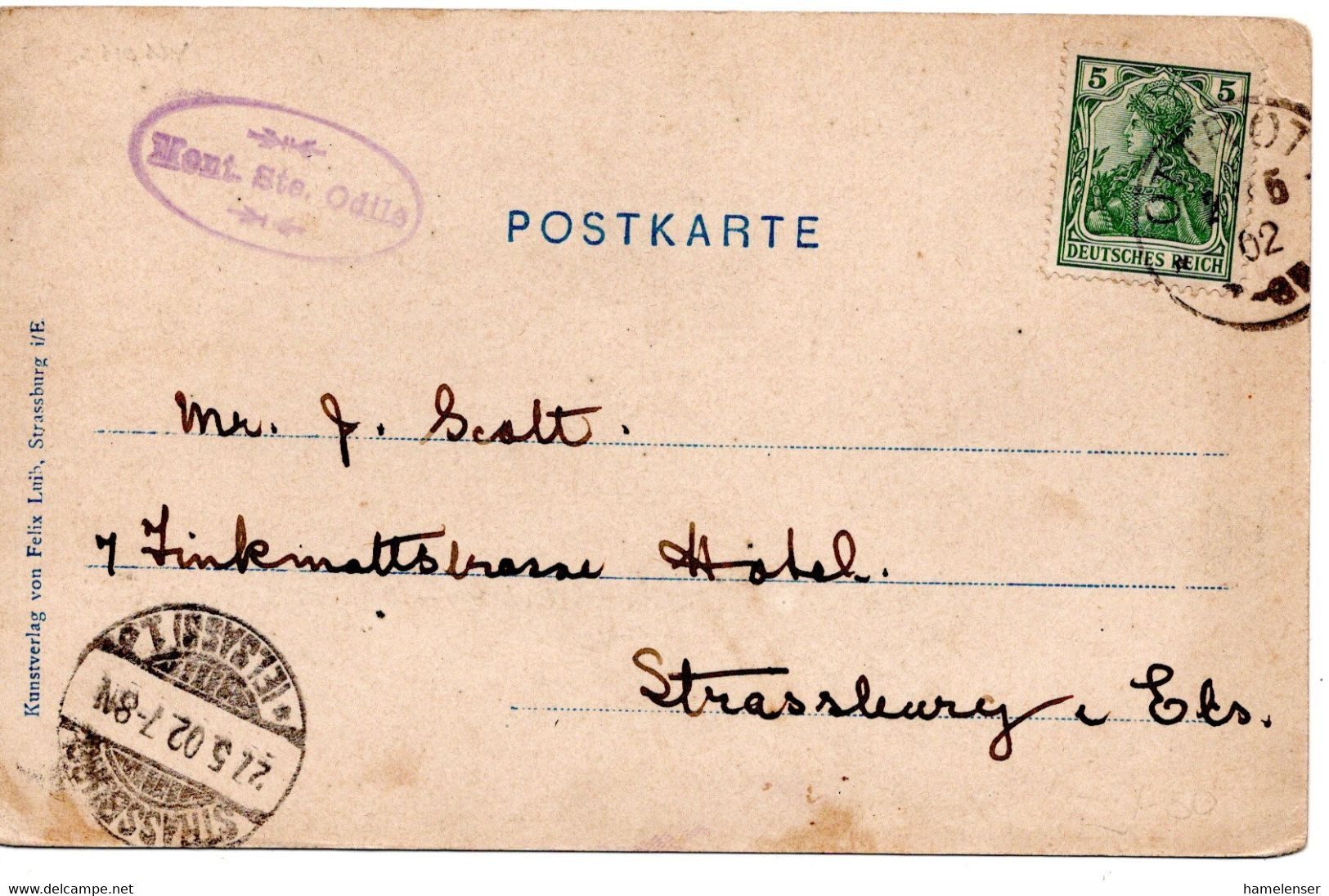 62554 - Deutsches Reich - 1902 - 5Pfg Germania EF A AnsKte OTTROTT -> STRASSBURG - Storia Postale