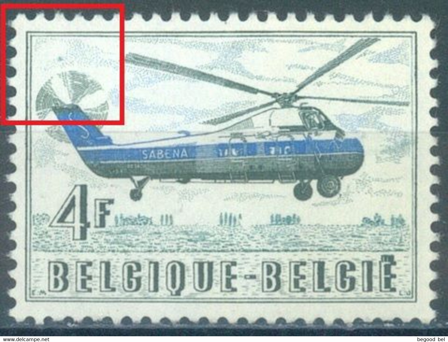 BELGIUM - 1957 - MNH/*** LUXE - SIKORSKY SABENA POINT BLEU AU DESSUS DE L'HELICE ARRIERE - COB 1012 Luppi 2 - Lot 25566 - Andere & Zonder Classificatie