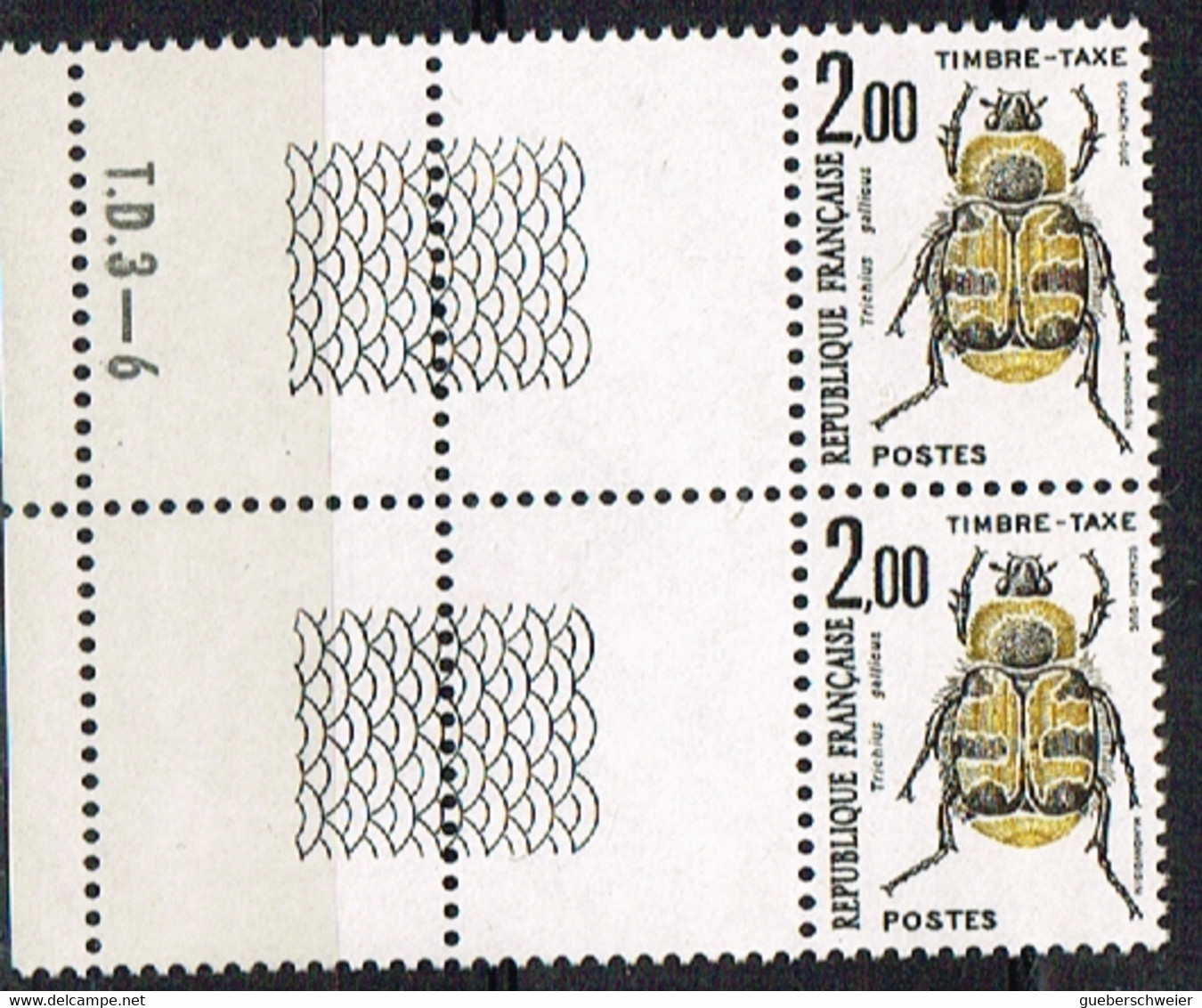 FR 203 - FRANCE Timbre Taxe N° 107 Paire Bord De Feuille Numérotée Neuf** Insecte - 1960-.... Oblitérés