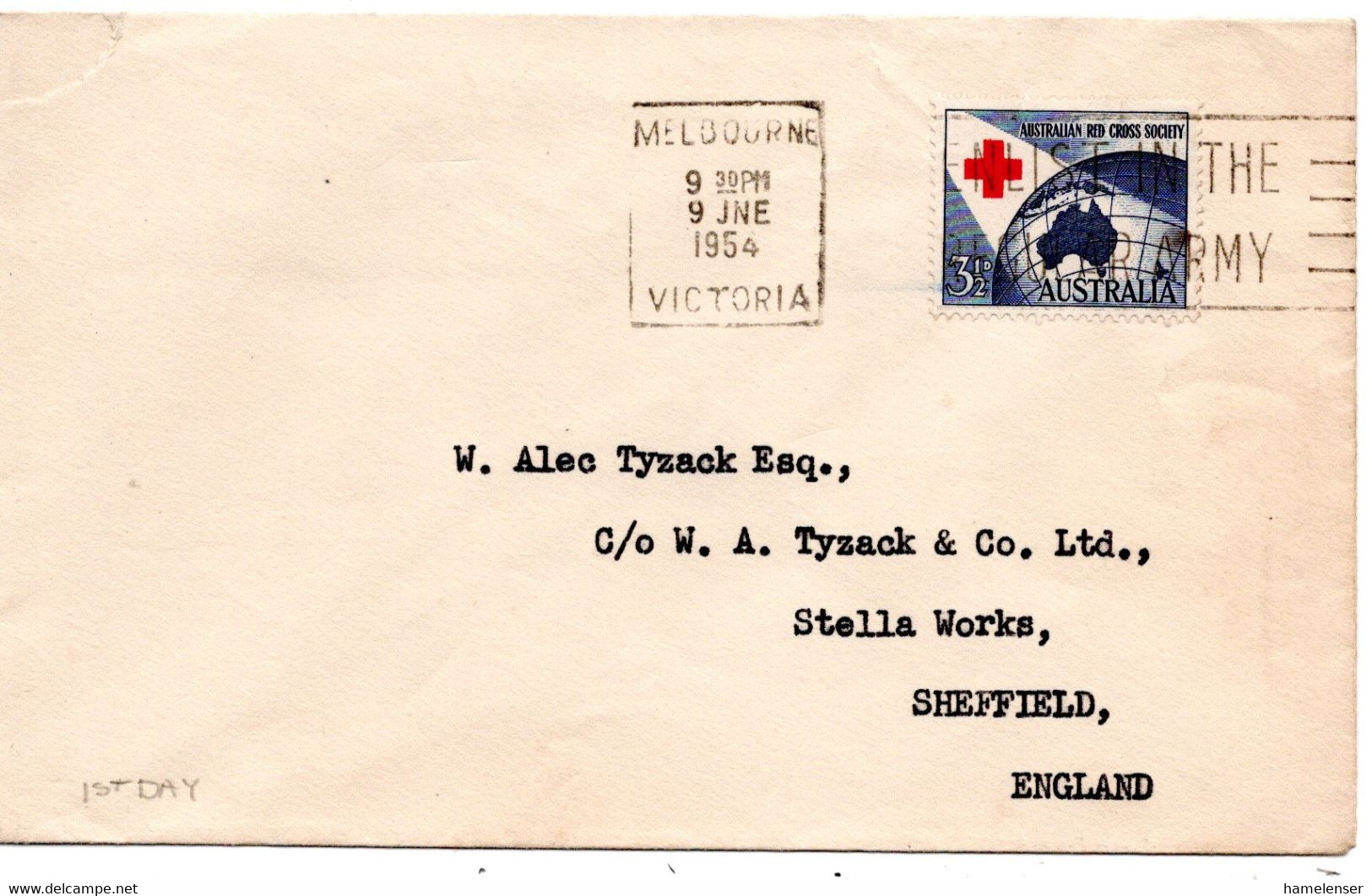 62561 - Australien - 1954 - 3.5d Rotes Kreuz EF A Bf MELBOURNE - ... -> Grossbritannien - Rode Kruis