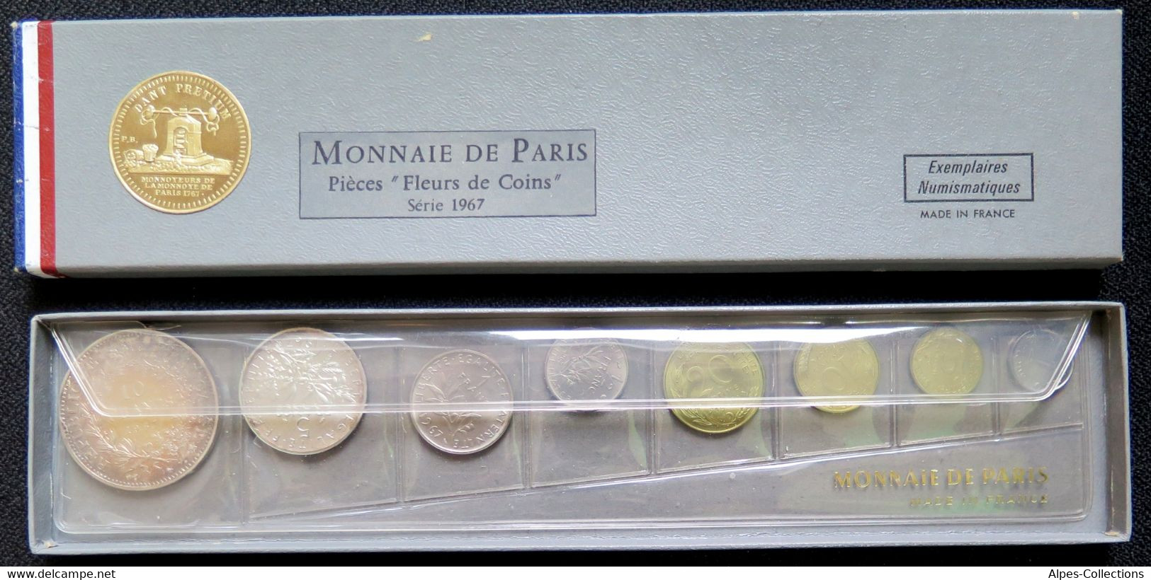 F5000.05 - COFFRET FLEURS DE COINS - 1967 - 1 Centime à 10 Francs - BU, BE & Estuches