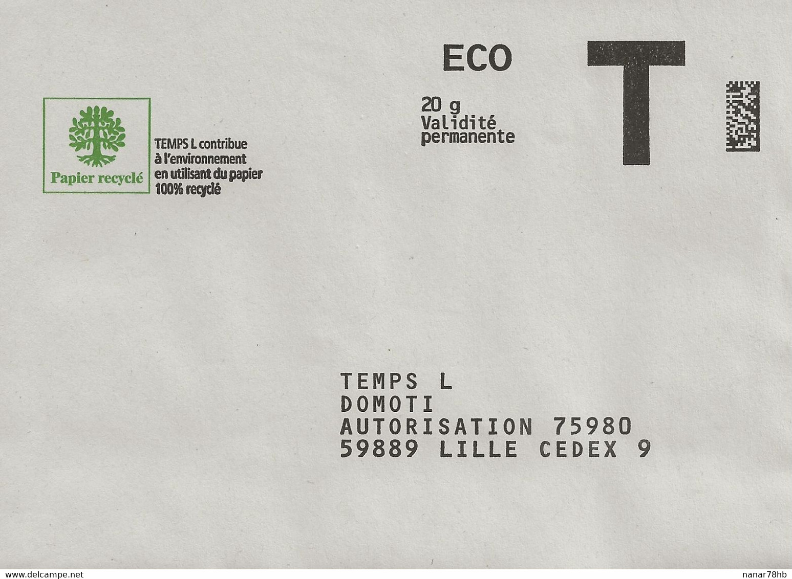 Lettre T, Eco 20g, Temps L - Cartes/Enveloppes Réponse T