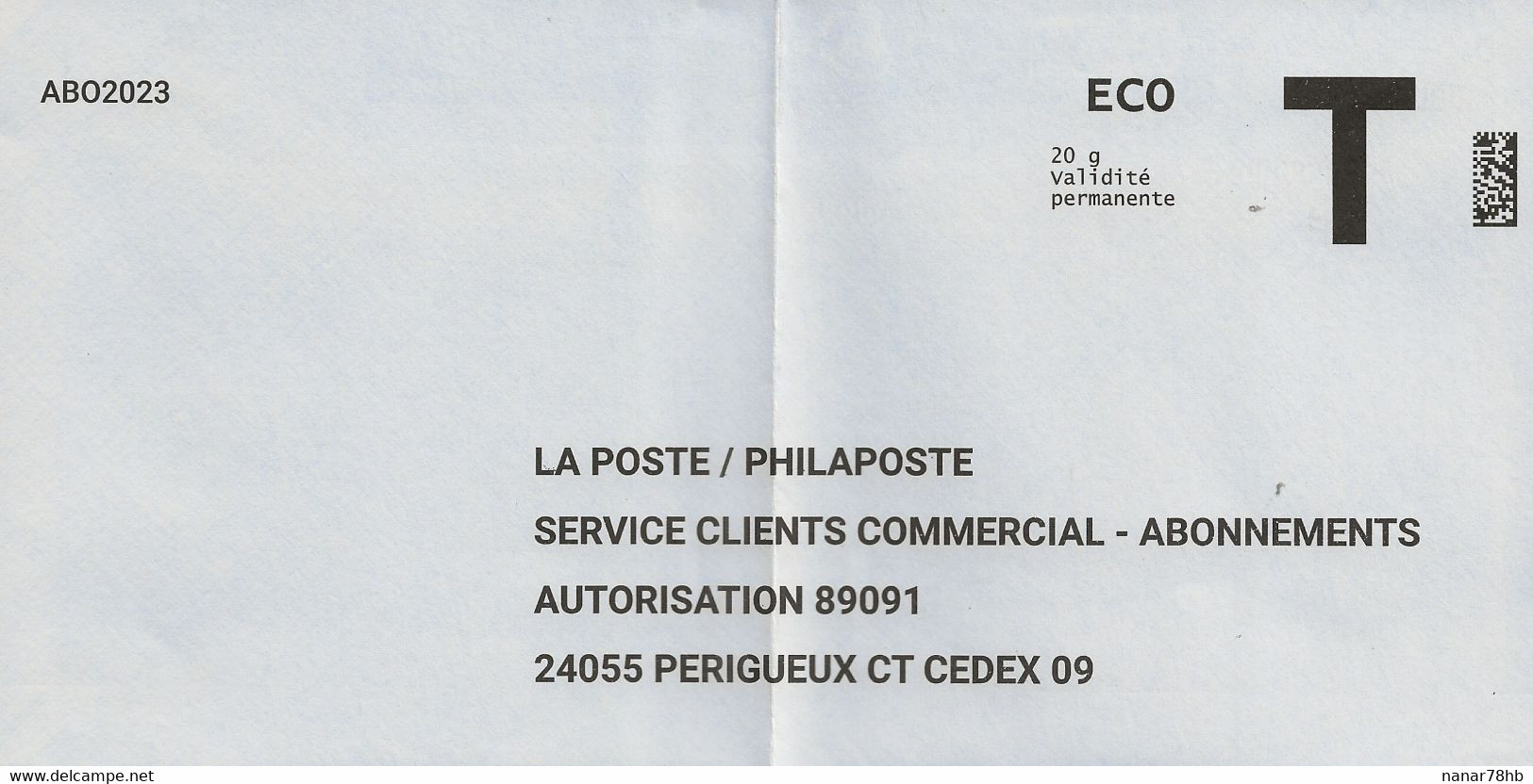 Lettre T, Eco 20g, La Poste/Philaposte, Abonnements - Cartes/Enveloppes Réponse T