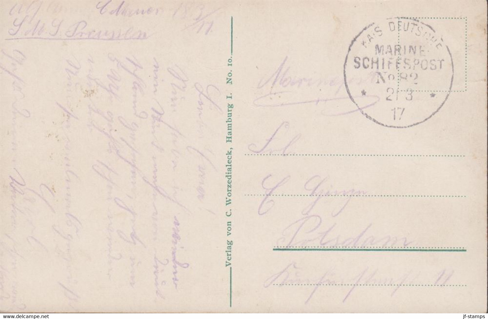 1917. DEUTSCHES REICH. Historical POSTKARTE: Helgoland. Blick Auf Das Unterland Und Dampferankerplatz. Mar... - JF435615 - Heligoland (1867-1890)