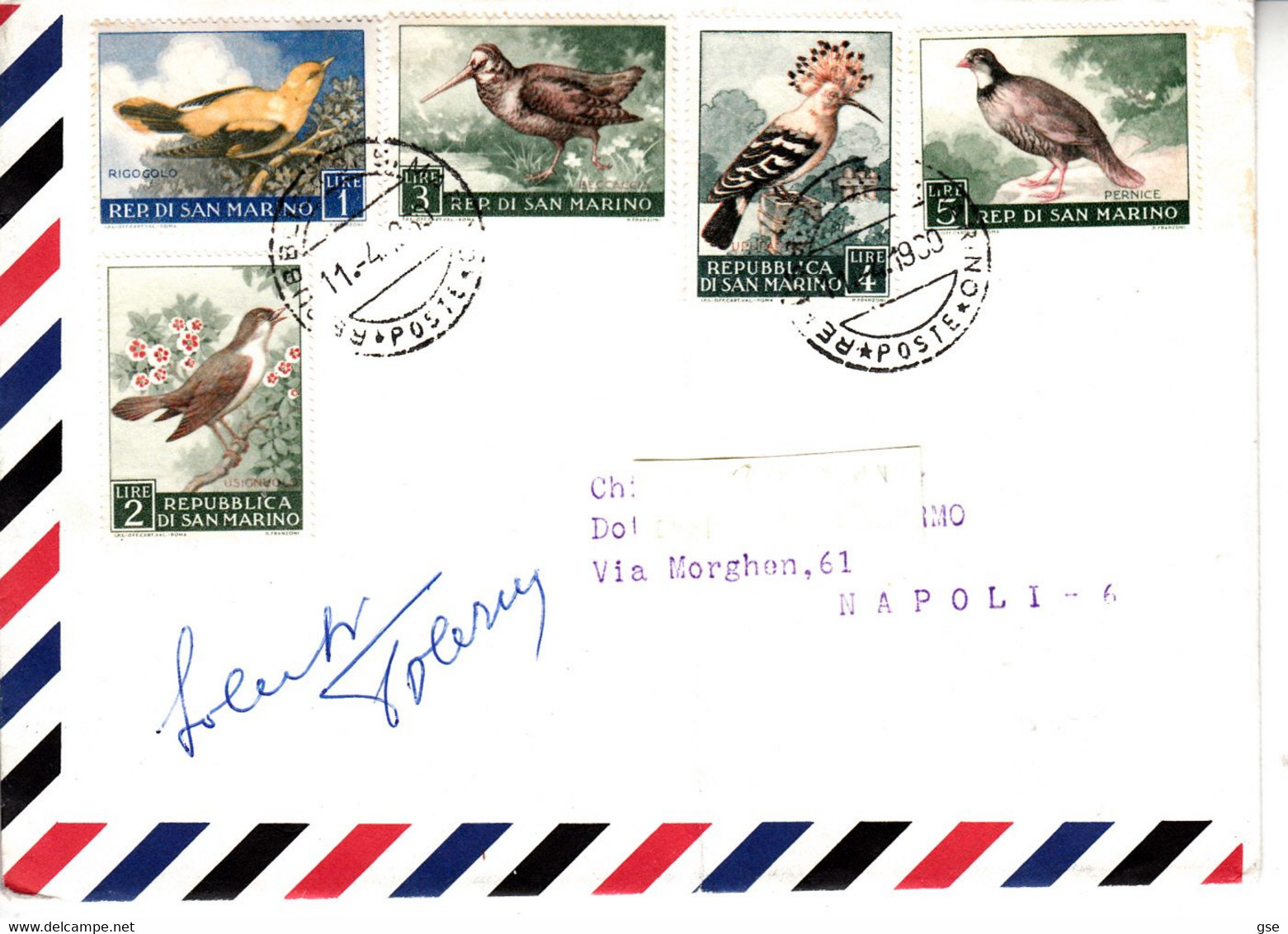 S. MARINO  1960 - Lettera  Per  Napoli - Uccelli -.- - Cartas & Documentos