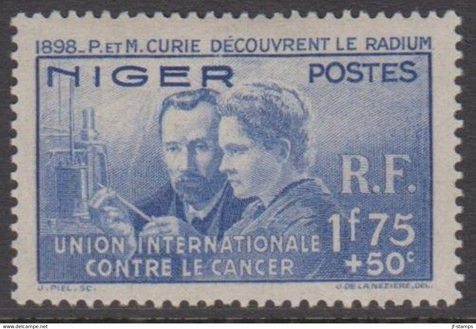 1938. NIGER. P & M. CURIE DECOUVRENT LE RADIUM. UNION INTERNATIONALE CONTRE LE CANCER. R.F. 1f... (MICHEL 84) - JF527027 - Oblitérés