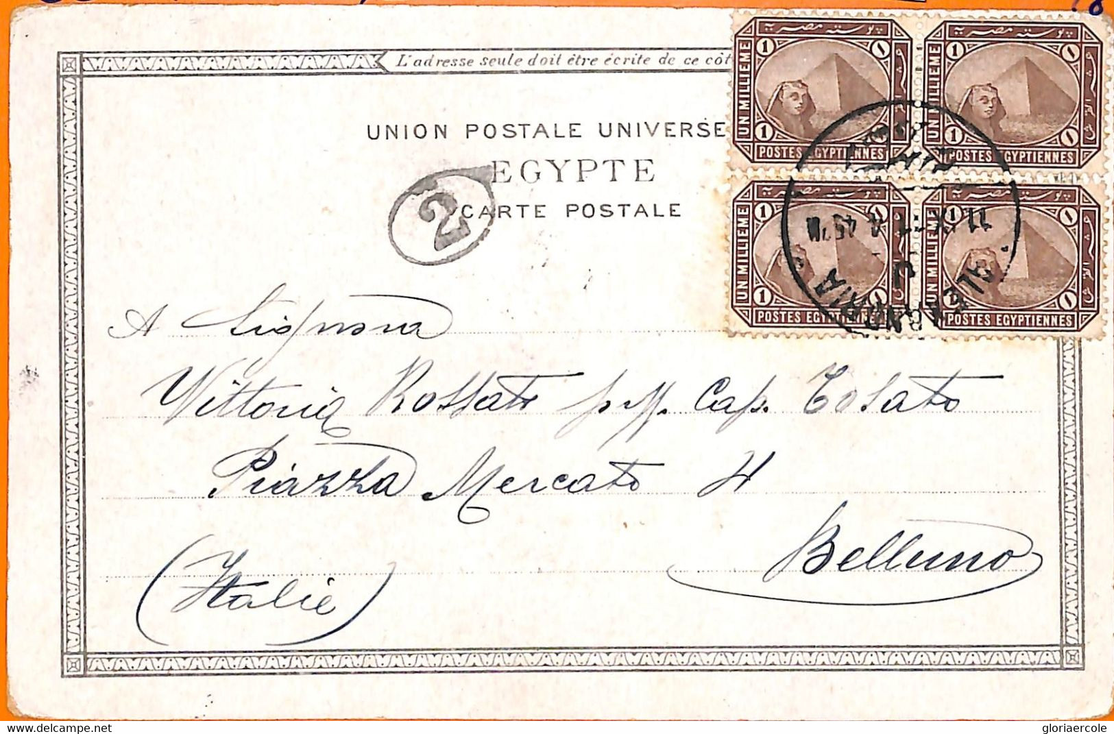 Aa0095 - EGYPT - POSTAL HISTORY - Nice Block Of 4 On  POSTCARD To ITALY  1911 - Briefe U. Dokumente