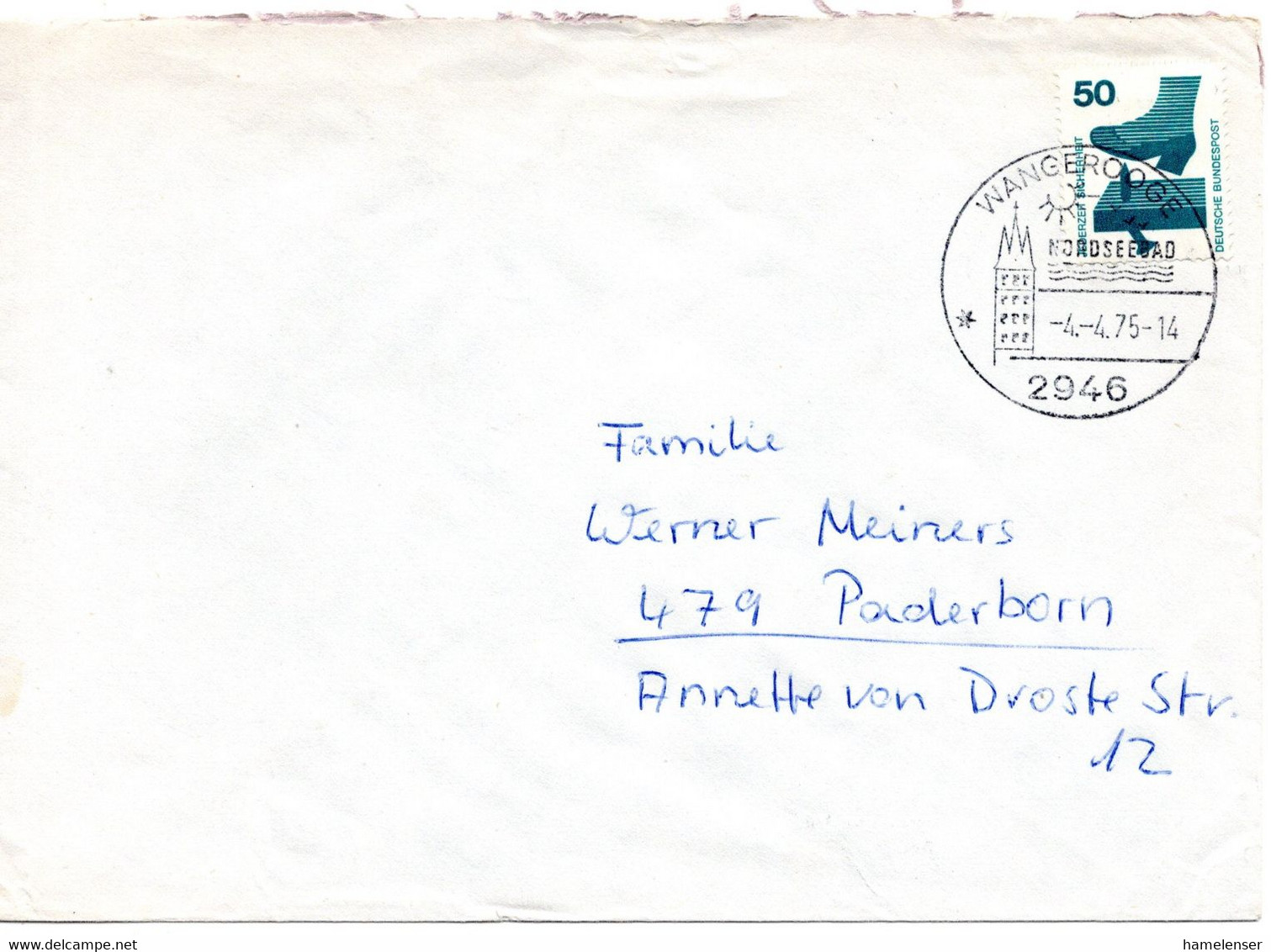 62569 - Bund - 1975 - 50Pfg Unfall EF A Bf WANGEROOGE - ... -> Paderborn - Lettres & Documents