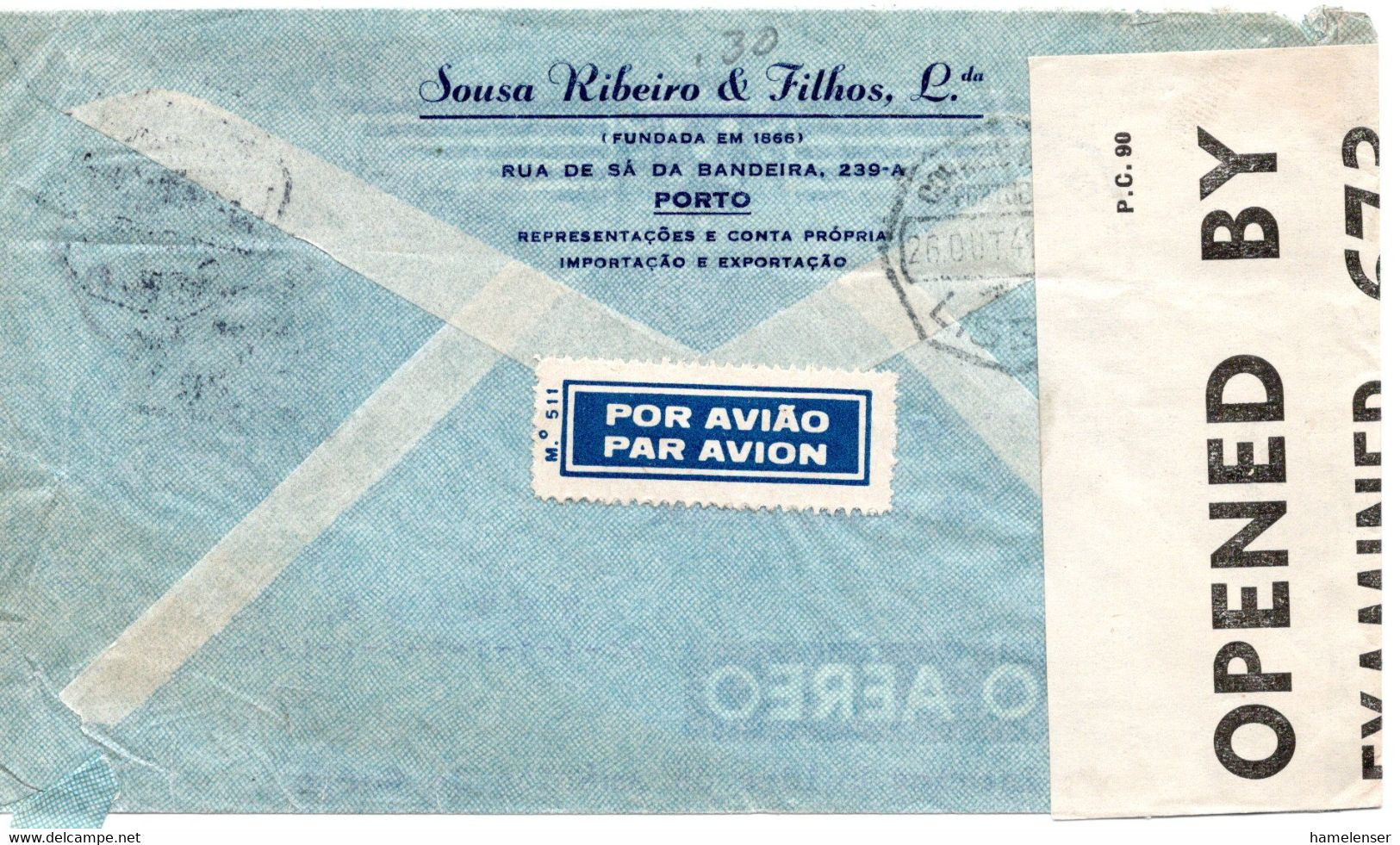 62614 - Portugal - 1941 - 5$oo Luftpost (Mgl) MiF A LpBf PORTO -> Newark, NJ (USA), M Brit Zensur - Lettres & Documents