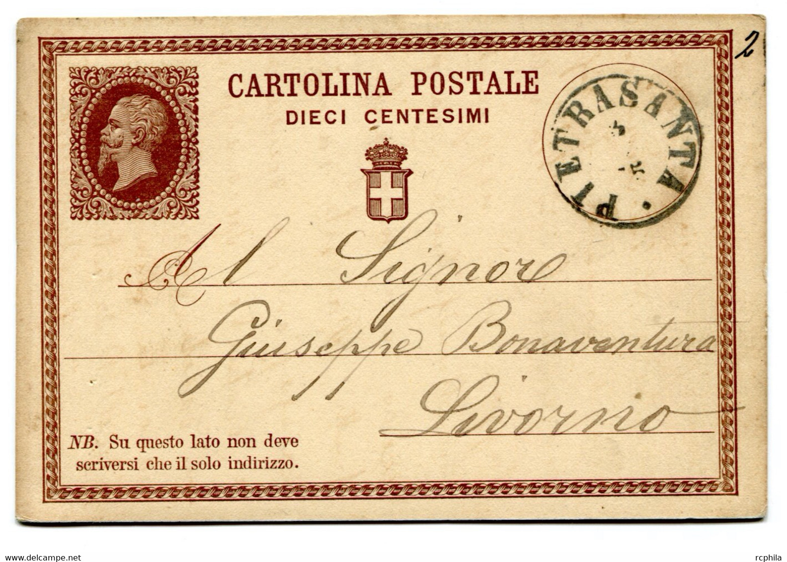 RC 24544 ITALIE 1875 VICTOR EMMANUEL ENTIER DE PIETRASANTA POUR LIVORNO - Entiers Postaux