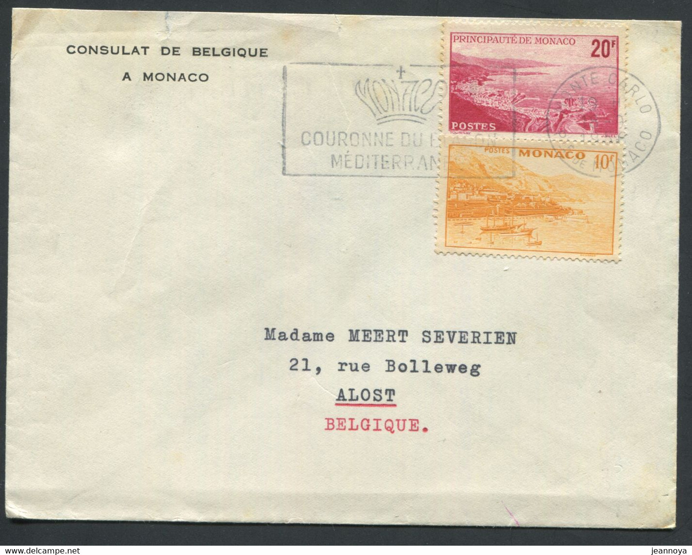 MONACO - N° 311A & 312 / LETTRE OM MONTE-CARLO LE18/9/1956 POUR LA BELGIQUE - TB - Covers & Documents