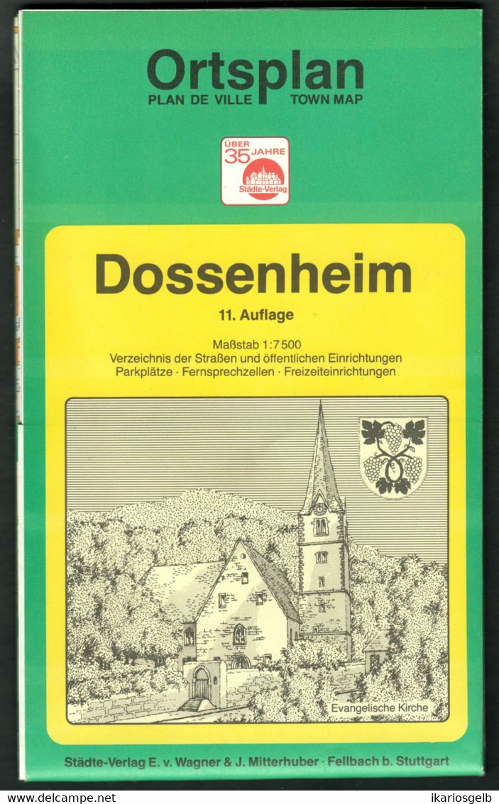 Dossenheim Bei Heidelberg ~1979 Falt-Stadtplan Mit Strassenverzeichnis U Nachbarorte Topographie Landkarte - Cartes Topographiques