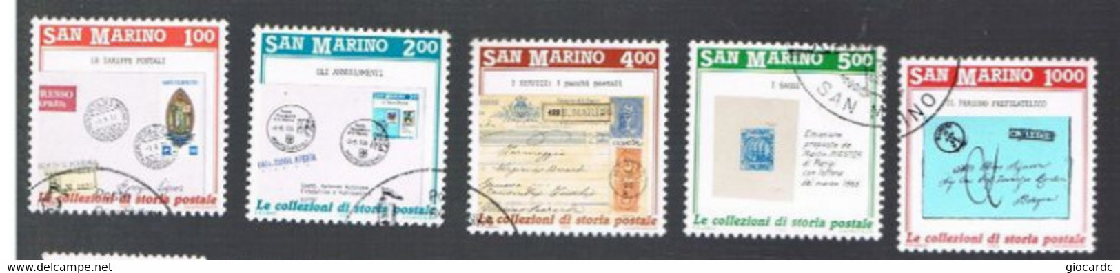 SAN MARINO - UN  1253.1257 - 1989 INVITO ALLA FILATELIA: STORIA POSTALE (COMPLET SET OF 5)   - USED° - Used Stamps