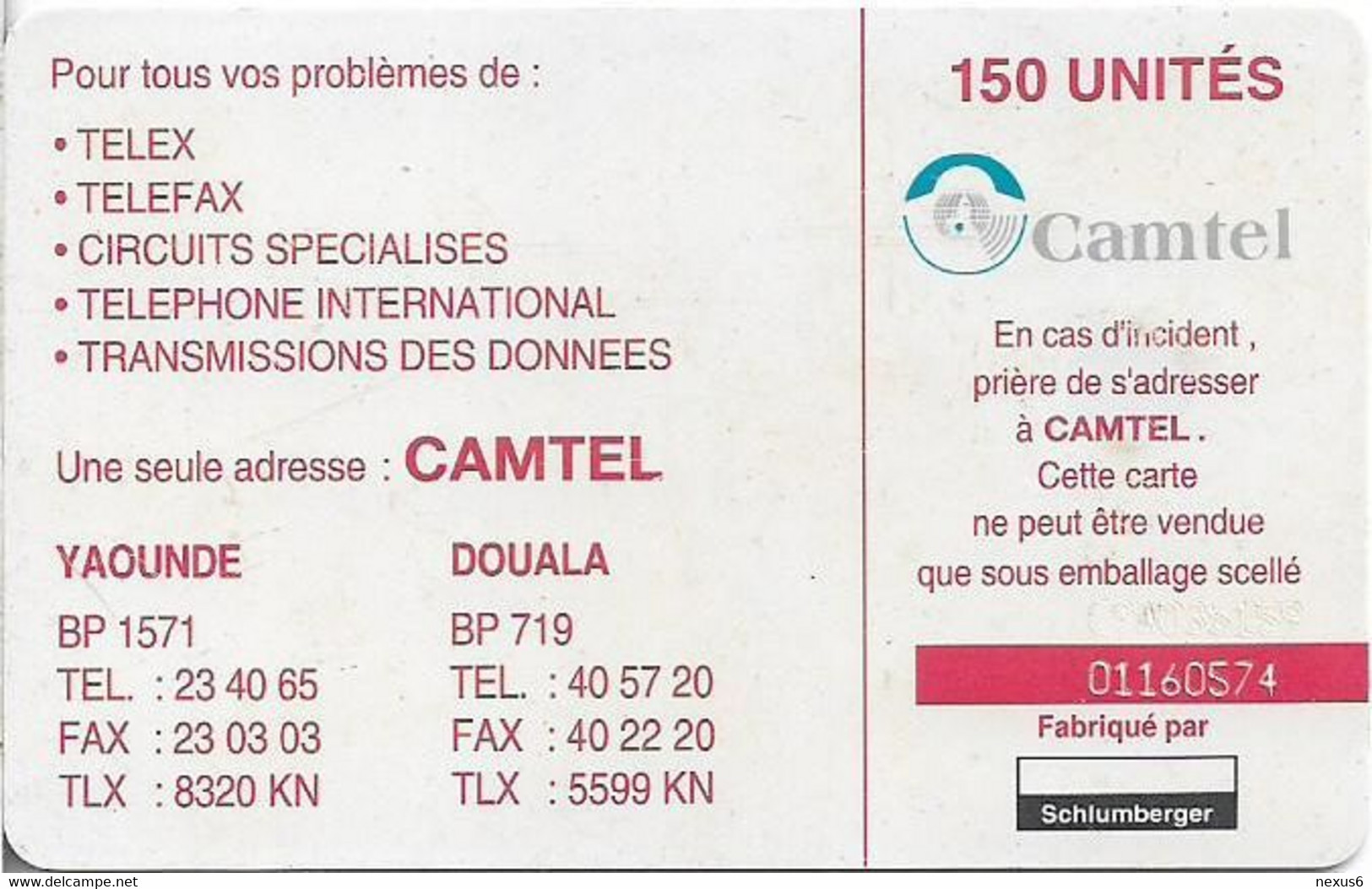 Cameroon - Camtel - Lac De Cratère, SC7, 150Units, Used - Kameroen