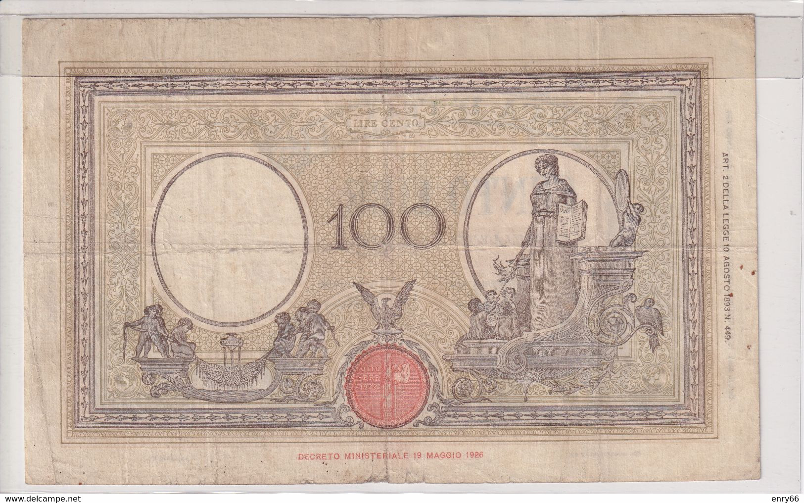 ITALIA 100 LIRE 15-03-1943 CAT. N° 21B - 100 Liras