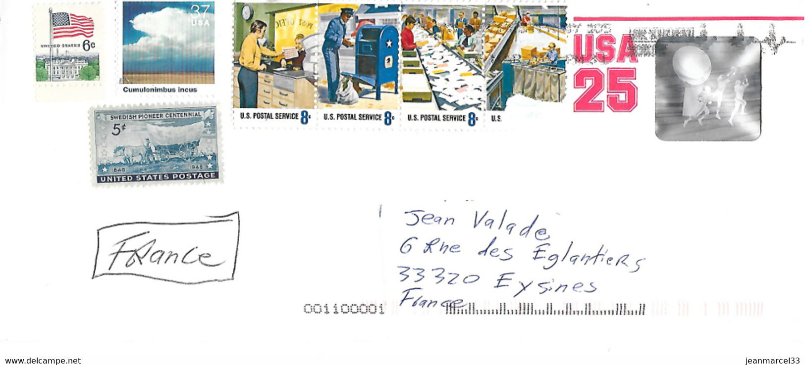 Entier Postal Enveloppe USA 25 Avec Complèment D'affranchissement Pour La France - 1981-00