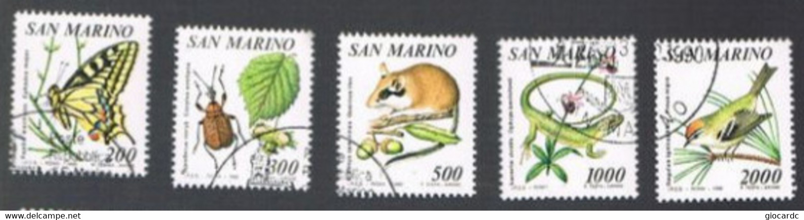 SAN MARINO - UN  1302.1306 - 1990 FLORA E FAUNA LOCALI    (COMPLET SET OF 5)   - USED° - Oblitérés