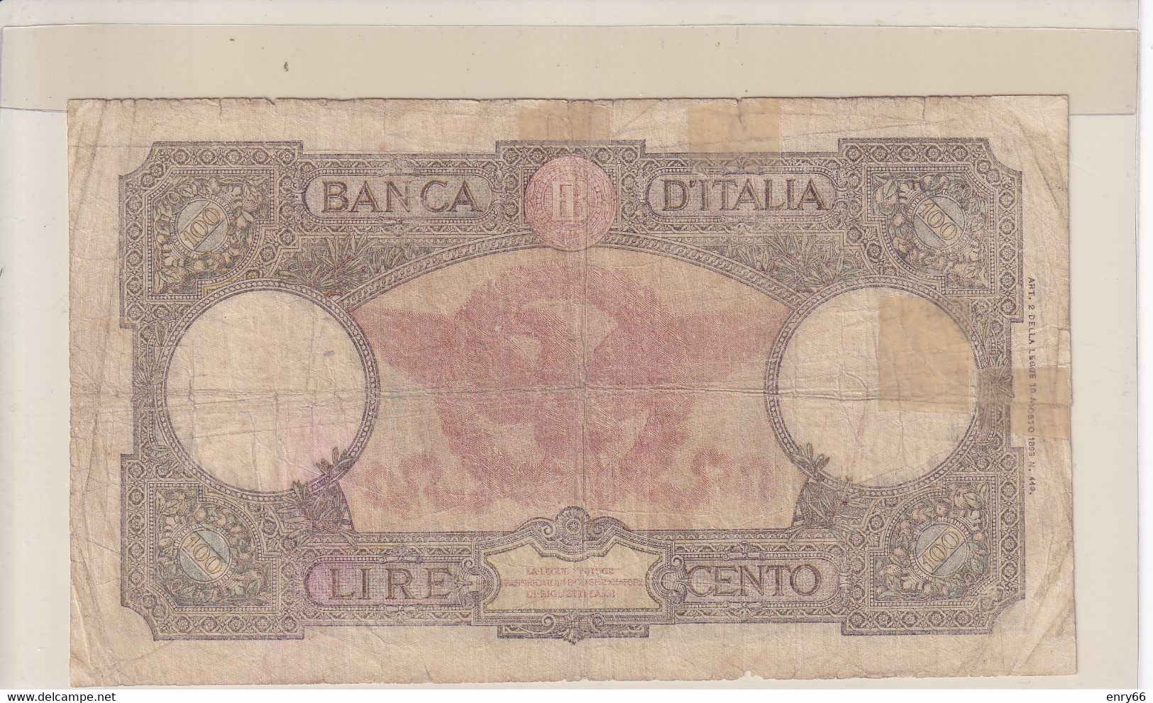 ITALIA 100 LIRE 23-08-1943 CAT. N° 23A RARA - 100 Liras