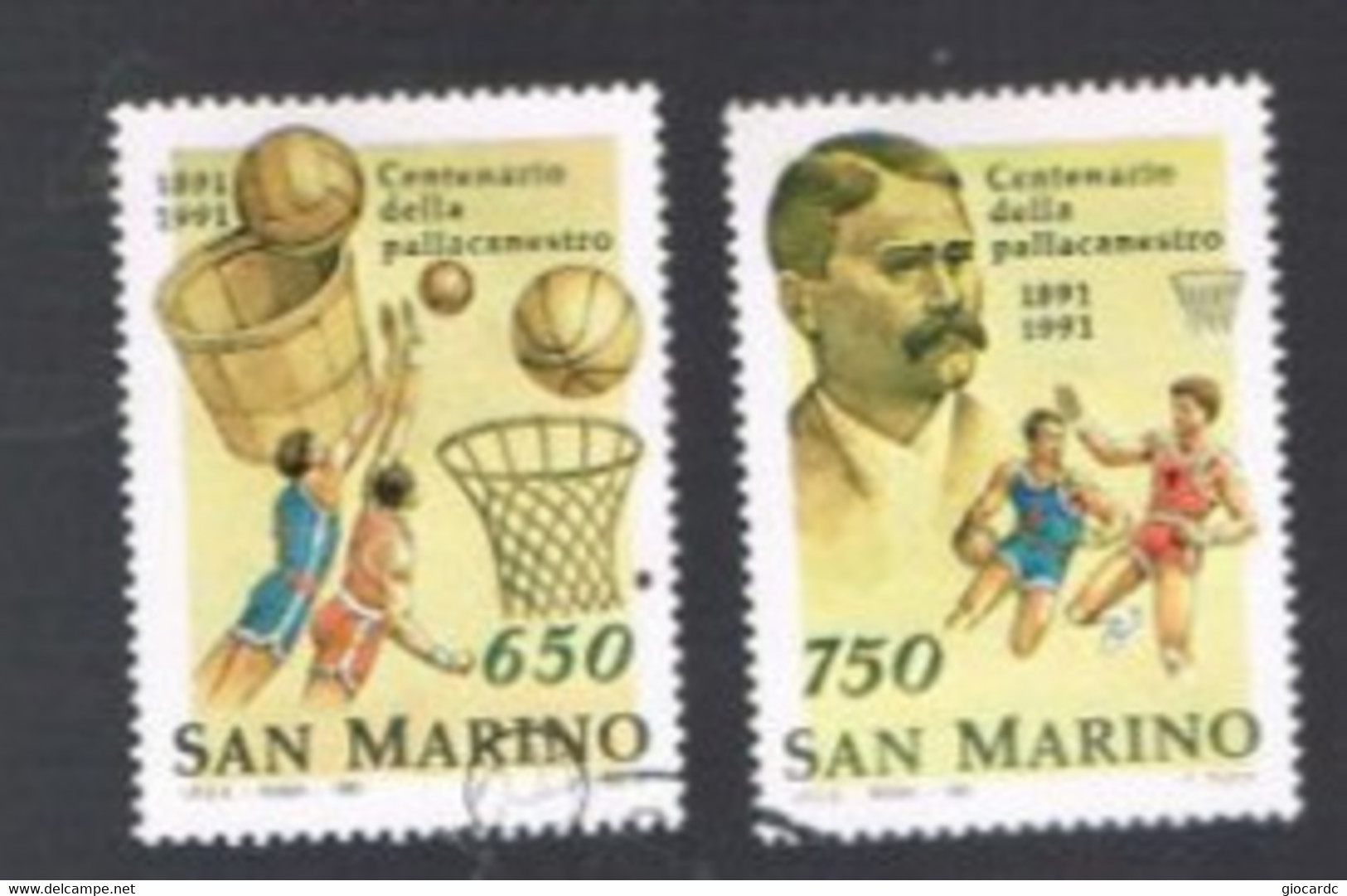 SAN MARINO - UN  1321.1322 - 1991 CENTENARIO DELLA PALLACANESTRO (BASKET)     (COMPLET SET OF 2 )   - USED° - Gebraucht