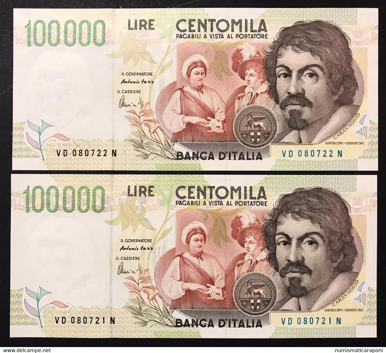 100000 Lire CARAVAGGIO 2° TIPO SERIE D 1997 Q.fds 2 Es. Consecutivi LOTTO 4228 - 100.000 Lire